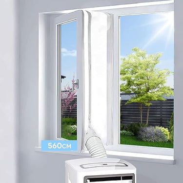 EGNBU - Sello de ventana de 560 cm para aire acondicionado móvil y secadora, kit universal de ventana para unidad de aire acondicionado, protectores de intercambio de aire con cremallera y cinta de